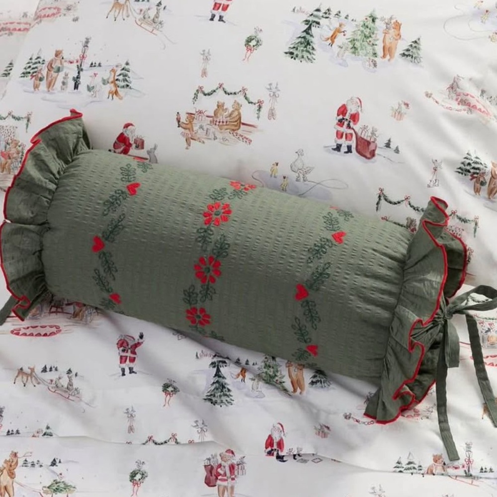 Riley Sheehey Holiday Floral Embroidered Bolster Pillow